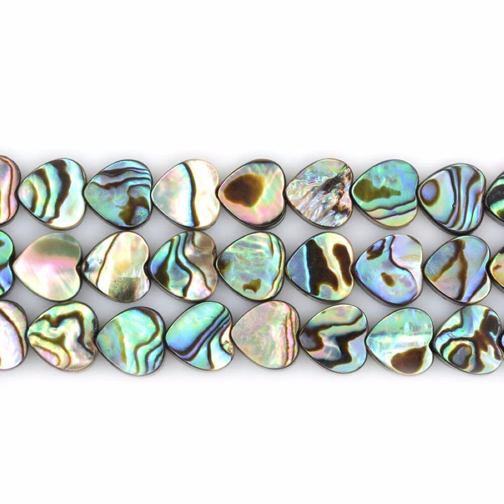 9100 Natural 8mm Abalone Shell Flat Heart Beads Strand 16 Inch Jewelry